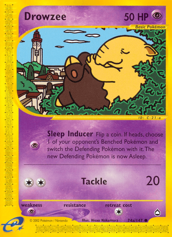 74a, Aquapolis, Common, Normal, Psychic, Psychic[×2], Reverse Holofoil Drowzee (74a/147) [Aquapolis] - Trading Card World