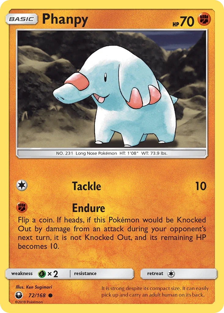 72, Common, Fighting, Grass[×2], Normal, Reverse Holofoil, Sun & Moon: Celestial Storm Phanpy (72/168) [Sun & Moon: Celestial Storm] - Trading Card World