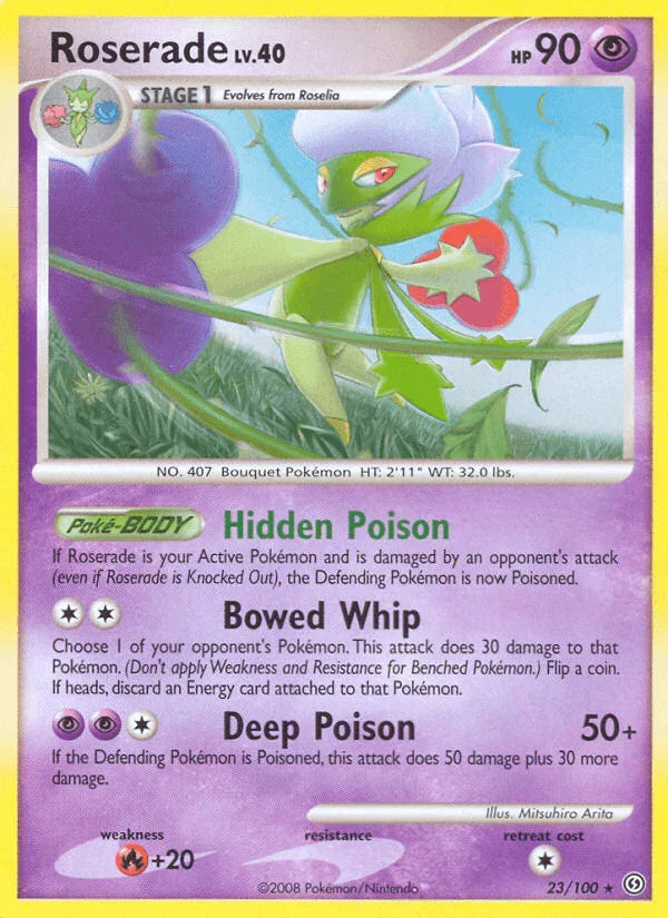 23, Diamond & Pearl: Stormfront, Fire[+20], Normal, Psychic, Rare, Reverse Holofoil Roserade (23/100) [Diamond & Pearl: Stormfront] - Trading Card World