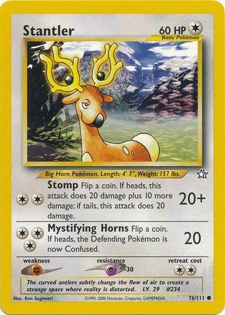 76, Colorless, Common, Fighting[×2], Neo Genesis Unlimited, Normal, Psychic[-30] Stantler (76/111) [Neo Genesis Unlimited] - Trading Card World