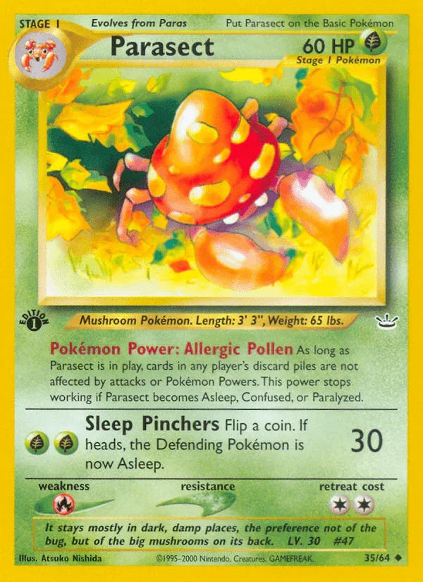 1st Edition Normal, 35, Fire[×2], Grass, Neo Revelation 1st Edition, Uncommon Parasect (35/64) [Neo Revelation 1st Edition] - Trading Card World