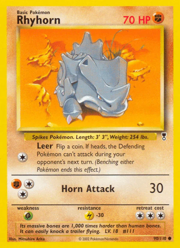 90, Common, Fighting, Grass[×2], Legendary Collection, Lightning[-30], Normal, Reverse Holofoil Rhyhorn (90/110) [Legendary Collection] - Trading Card World