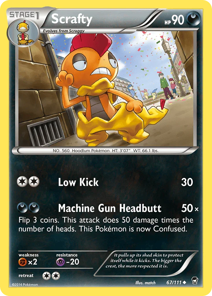 67, Darkness, Fighting[×2], Normal, Psychic[-20], Reverse Holofoil, Uncommon, XY: Furious Fists Scrafty (67/111) [XY: Furious Fists] - Trading Card World