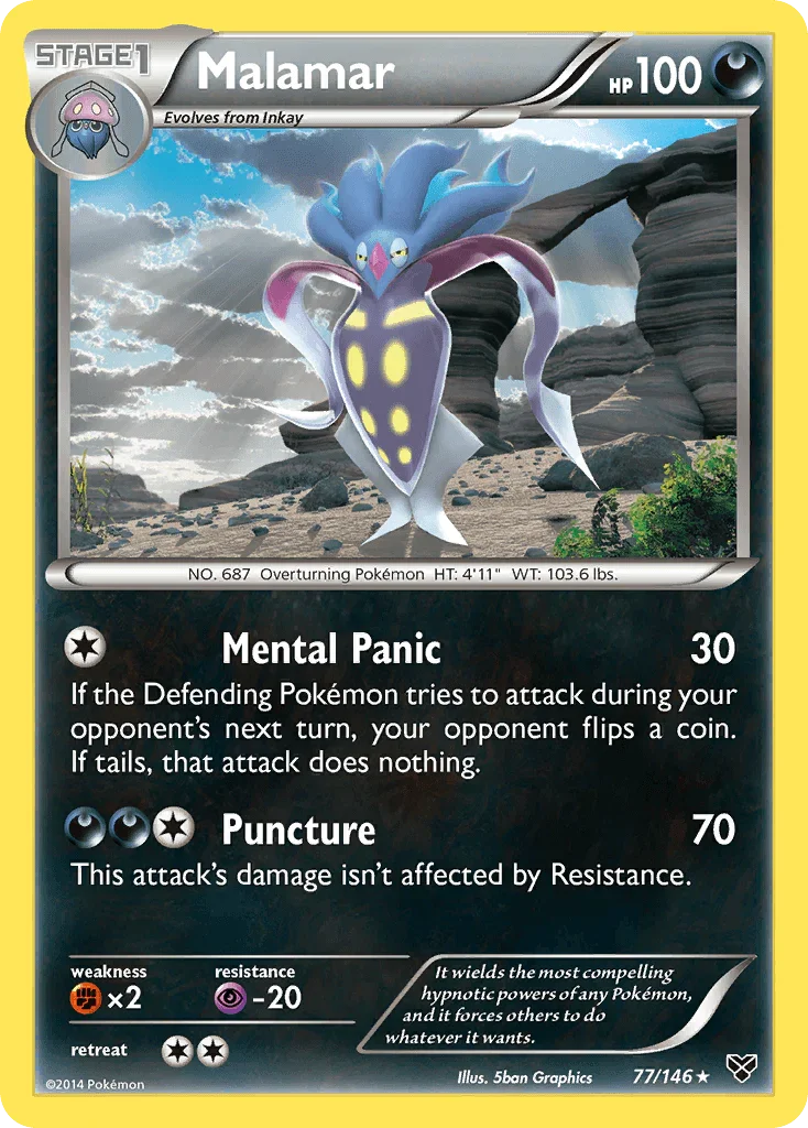 77, Darkness, Fighting[×2], Normal, Psychic[-20], Rare, Reverse Holofoil, XY: Base Set Malamar (77/146) [XY: Base Set] - Trading Card World