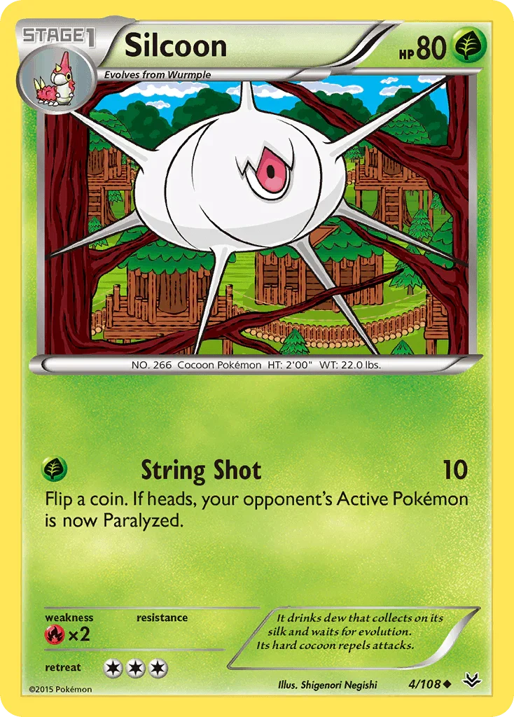 Fire[×2], Grass, Normal, Reverse Holofoil, Uncommon, XY: Roaring Skies Silcoon (4/108) [XY: Roaring Skies] - Trading Card World