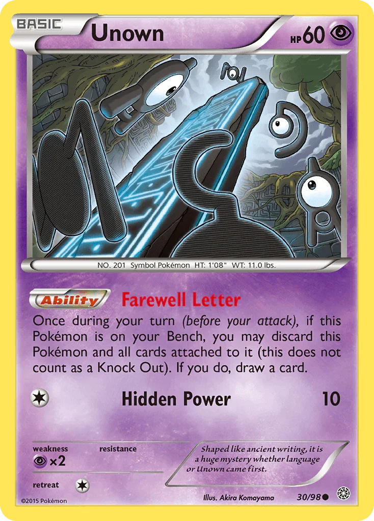 30, Common, Normal, Psychic, Psychic[×2], Reverse Holofoil, XY: Ancient Origins Unown (30/98) [XY: Ancient Origins] - Trading Card World