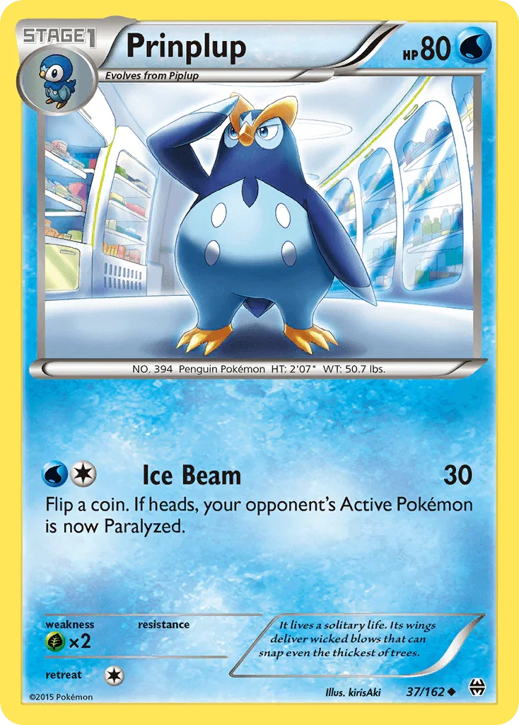 37, Grass[×2], Normal, Reverse Holofoil, Uncommon, Water, XY: BREAKthrough Prinplup (37/162) [XY: BREAKthrough] - Trading Card World