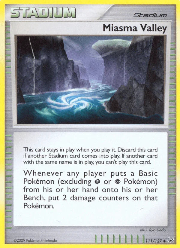 111, Normal, Platinum: Base Set, Reverse Holofoil, Stadium, Uncommon Miasma Valley (111/127) [Platinum: Base Set] - Trading Card World