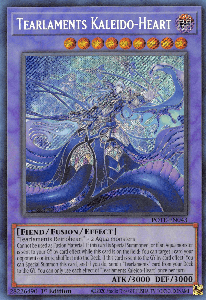 1st Edition, Dark, Fiend, Fusion/Effect Monster, Power of the Elements, Secret Rare, Unlimited Tearlaments Kaleido-Heart [POTE-EN043] Secret Rare - Trading Card World