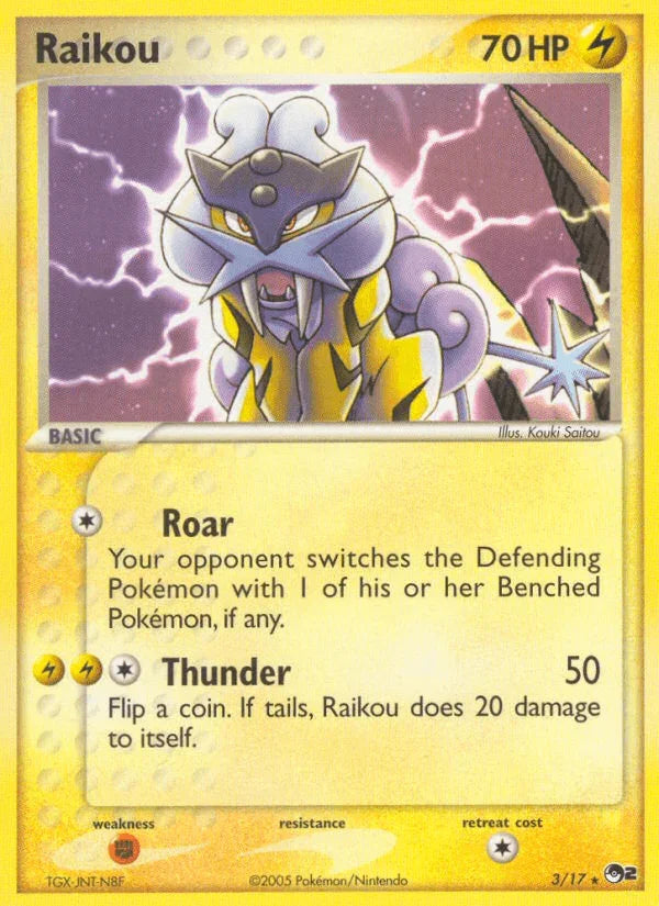 Fighting[×2], Holofoil, Lightning, Normal, POP Series 2, Rare Raikou (3/17) [POP Series 2] - Trading Card World