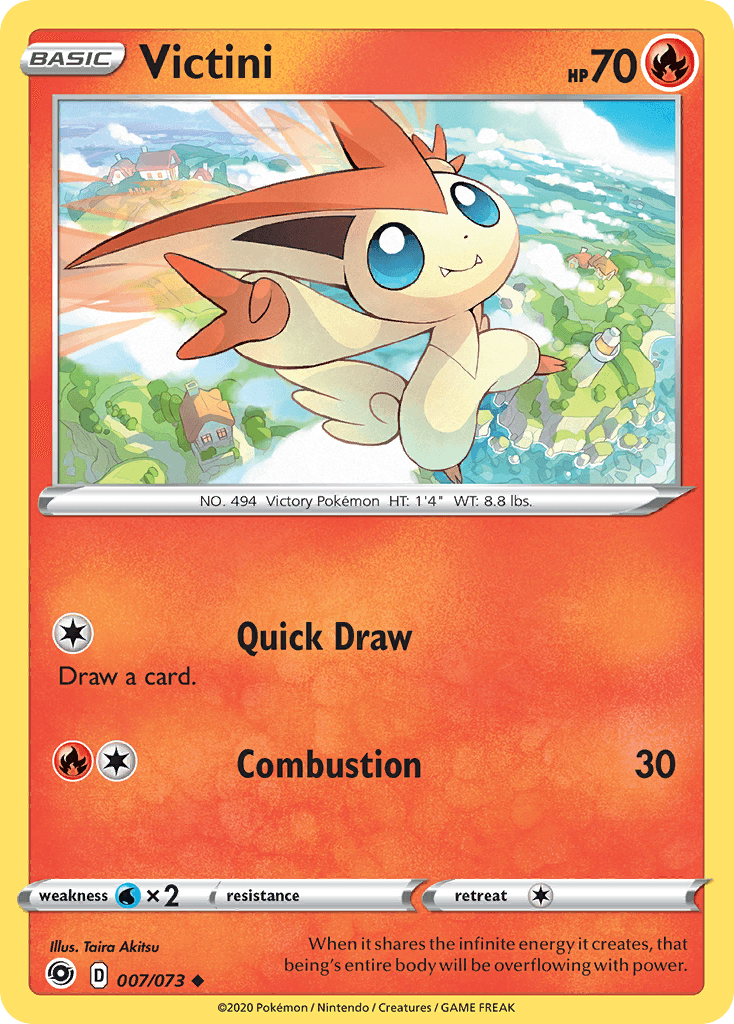 007, Fire, Normal, Reverse Holofoil, Sword & Shield: Champion's Path, Uncommon, Water[×2] Victini (007/073) [Sword & Shield: Champion's Path] - Trading Card World