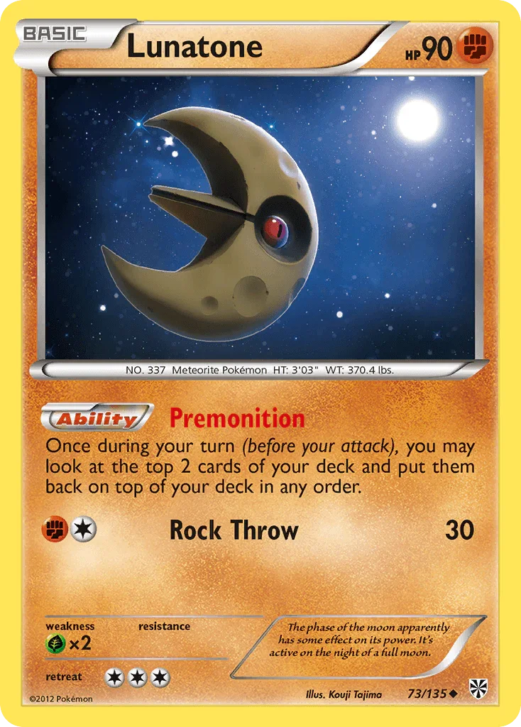 73, Black & White: Plasma Storm, Fighting, Grass[×2], Normal, Reverse Holofoil, Uncommon Lunatone (73/135) [Black & White: Plasma Storm] - Trading Card World