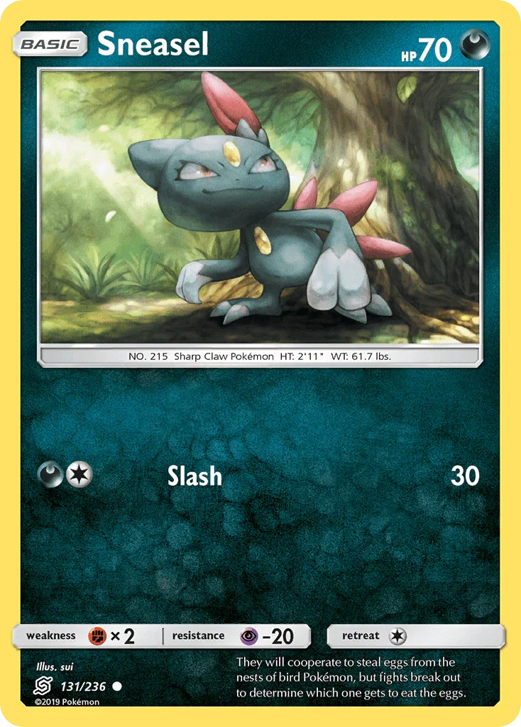 131, Common, Darkness, Fighting[×2], Normal, Psychic[-20], Reverse Holofoil, Sun & Moon: Unified Minds Sneasel (131/236) [Sun & Moon: Unified Minds] - Trading Card World
