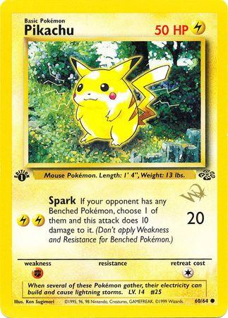 60, Fighting[×2], Jungle 1st Edition, Lightning, Normal, Promo Pikachu (60/64) (W Stamped Promo) [Jungle 1st Edition] - Trading Card World