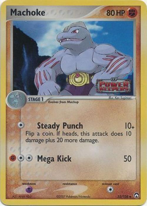 33, EX: Power Keepers, Fighting, Psychic[×2], Reverse Holofoil, Uncommon Machoke (33/108) (Stamped) [EX: Power Keepers] - Trading Card World