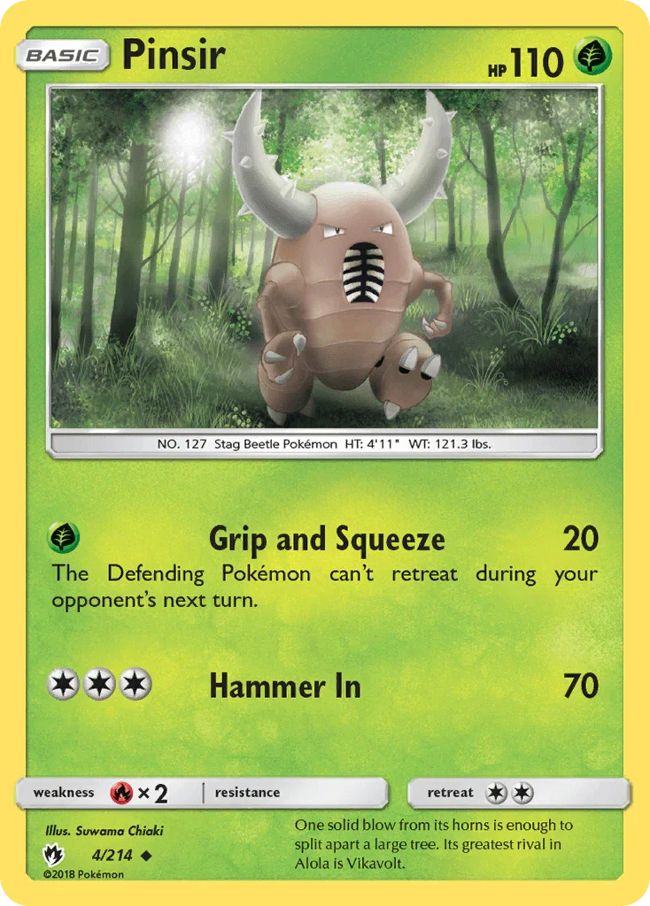 Fire[×2], Grass, Normal, Reverse Holofoil, Sun & Moon: Lost Thunder, Uncommon Pinsir (4/214) [Sun & Moon: Lost Thunder] - Trading Card World