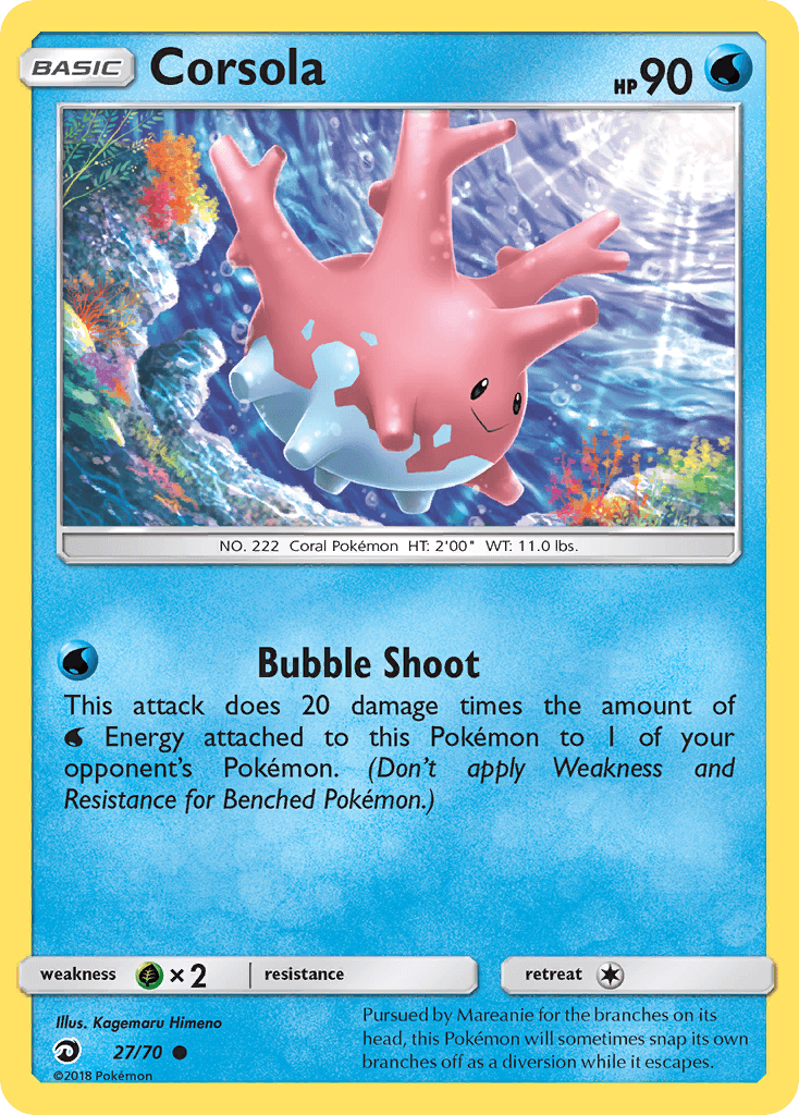 27, Common, Grass[×2], Normal, Reverse Holofoil, Sun & Moon: Dragon Majesty, Water Corsola (27/70) [Sun & Moon: Dragon Majesty] - Trading Card World