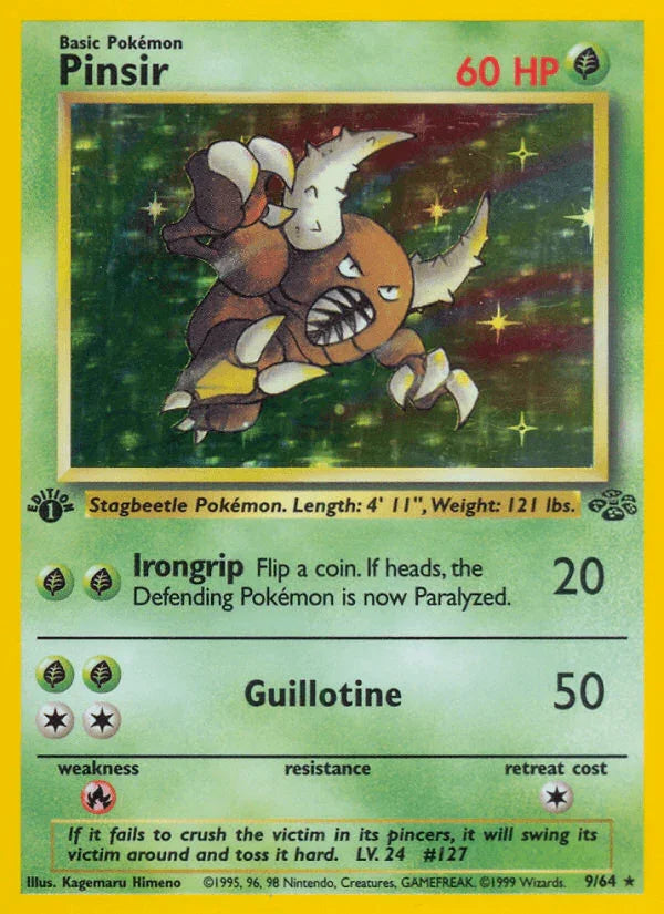 1st Edition Holofoil, Fire[×2], Grass, Holo Rare, Jungle 1st Edition Pinsir (9/64) [Jungle 1st Edition] - Trading Card World