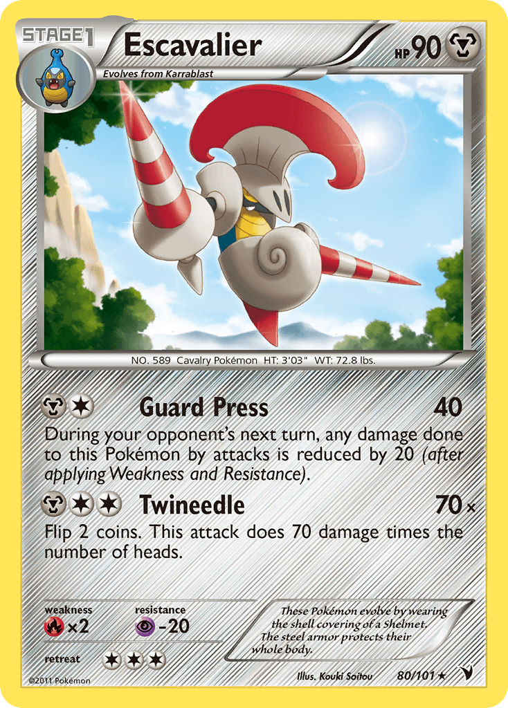 80, Black & White: Noble Victories, Fire[×2], Metal, Normal, Psychic[-20], Rare, Reverse Holofoil Escavalier (80/101) [Black & White: Noble Victories] - Trading Card World