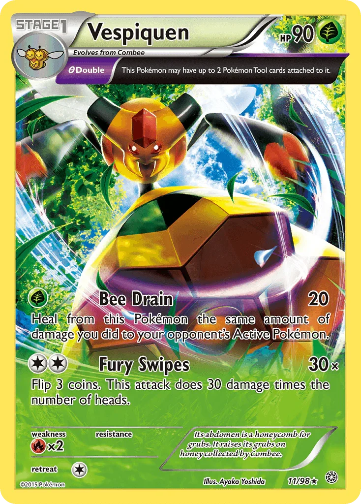 11, Fire[×2], Grass, Normal, Rare, Reverse Holofoil, XY: Ancient Origins Vespiquen (11/98) [XY: Ancient Origins] - Trading Card World