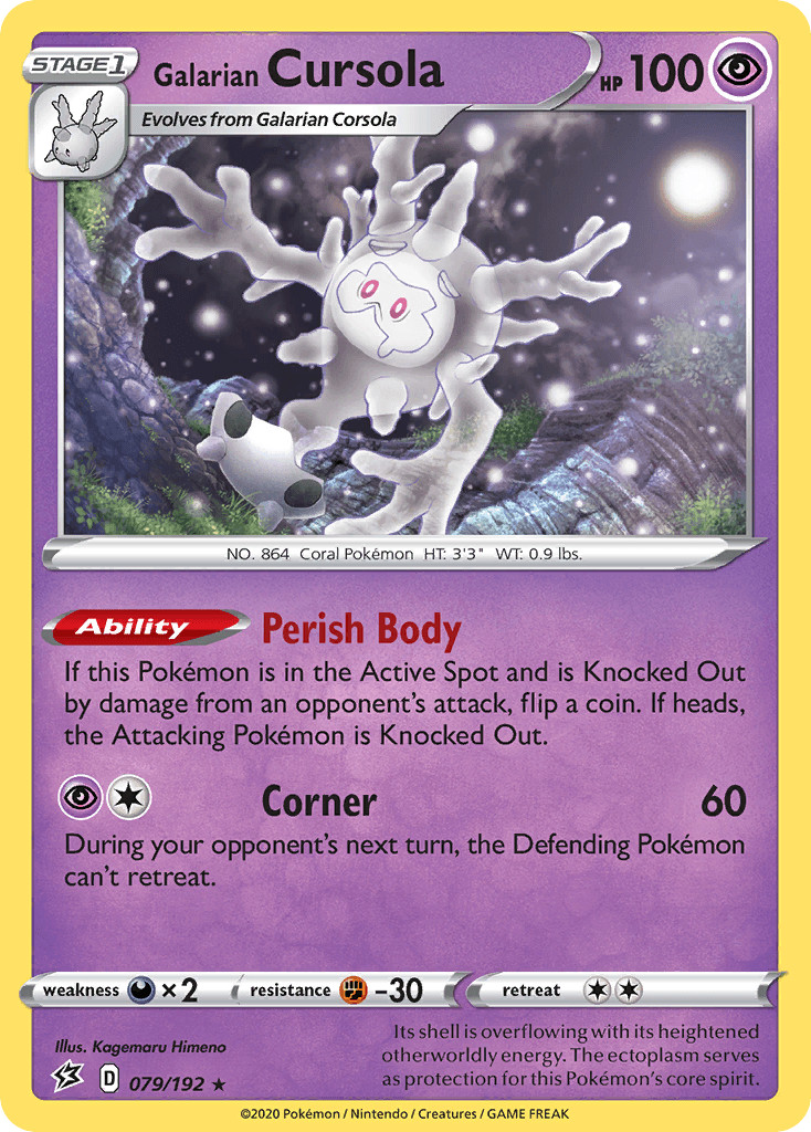 079, Darkness[×2], Fighting[-30], Holo Rare, Holofoil, Psychic, Reverse Holofoil, Sword & Shield: Rebel Clash Galarian Cursola (079/192) [Sword & Shield: Rebel Clash] - Trading Card World
