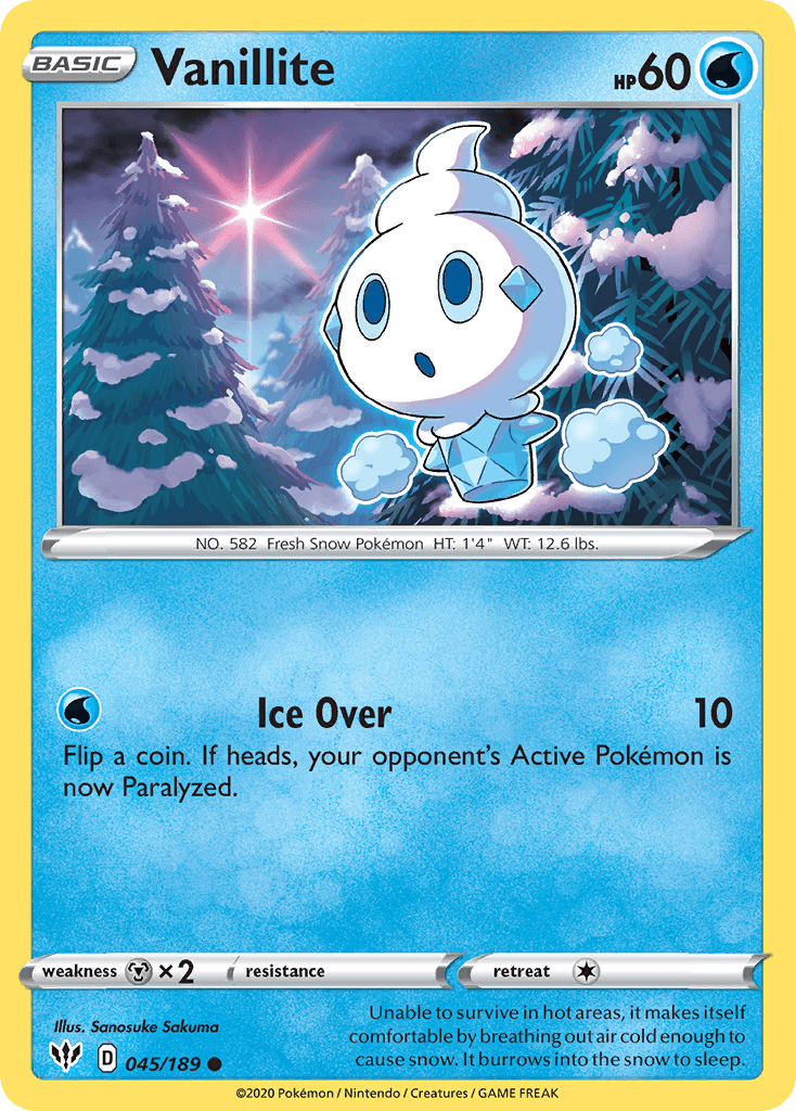 045, Common, Metal[×2], Normal, Reverse Holofoil, Sword & Shield: Darkness Ablaze, Water Vanillite (045/189) [Sword & Shield: Darkness Ablaze] - Trading Card World
