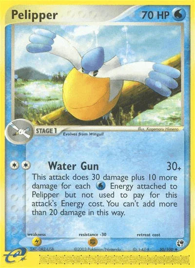 50, EX: Sandstorm, Fighting[-30], Lightning[×2], Normal, Reverse Holofoil, Uncommon, Water Pelipper (50/100) [EX: Sandstorm] - Trading Card World