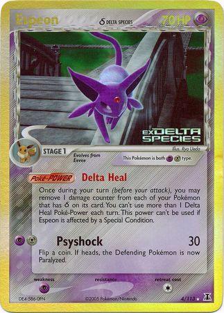 EX: Delta Species, Holo Rare, Metal, Psychic, Psychic[×2], Reverse Holofoil Espeon (4/113) (Delta Species) (Stamped) [EX: Delta Species] - Trading Card World