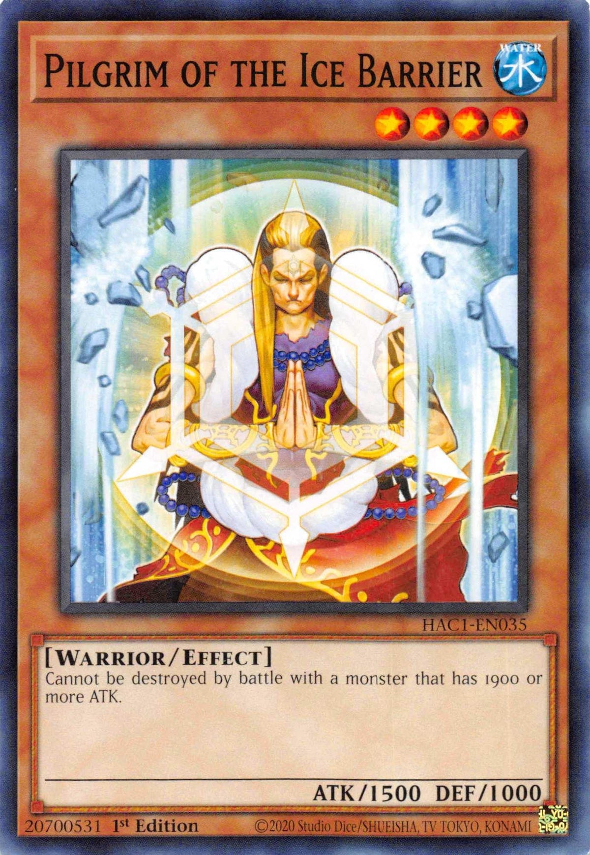 1st Edition, Common, Effect Monster, Hidden Arsenal: Chapter 1, Warrior, Water Pilgrim of the Ice Barrier [HAC1-EN035] Common - Trading Card World