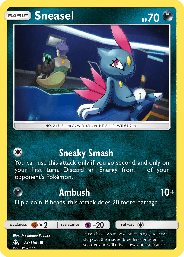 73, Common, Darkness, Fighting[×2], Normal, Psychic[-20], Reverse Holofoil, Sun & Moon: Ultra Prism Sneasel (73/156) [Sun & Moon: Ultra Prism] - Trading Card World