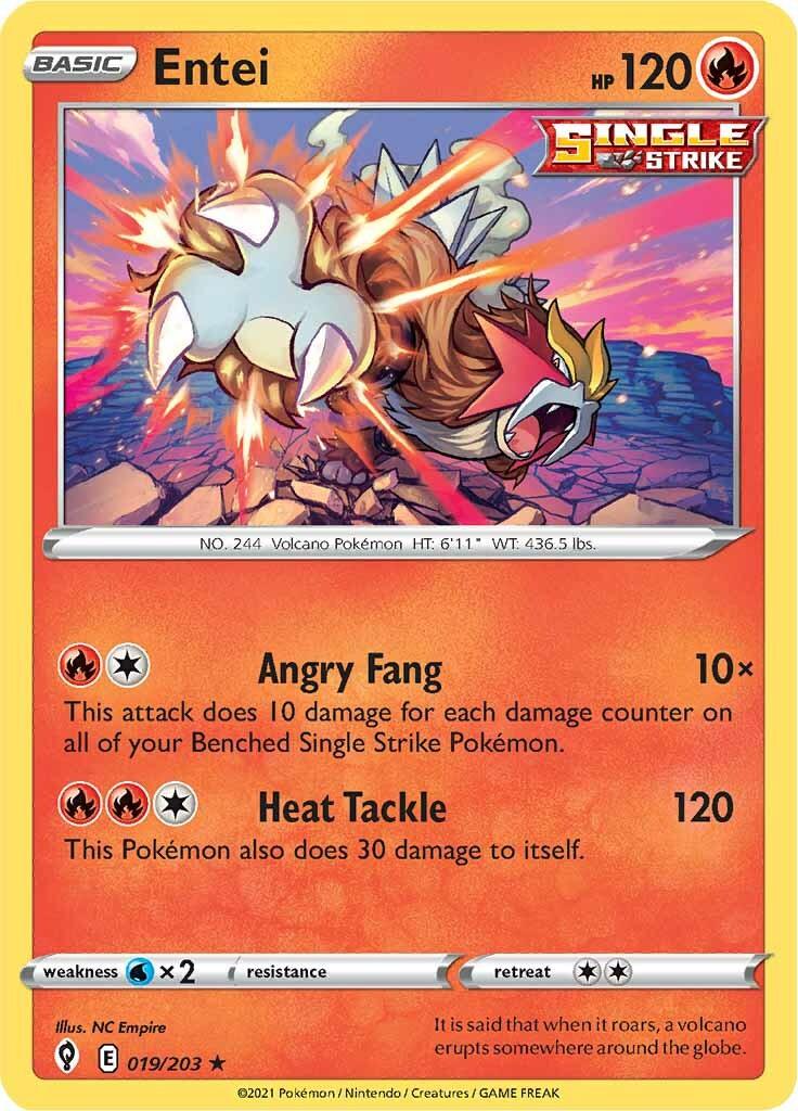 019, Fire, Holo Rare, Holofoil, Reverse Holofoil, Sword & Shield: Evolving Skies, Water [x2] Entei (019/203) [Sword & Shield: Evolving Skies] - Trading Card World