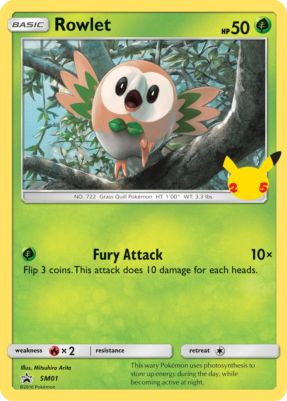 Fire [x2], First Partner Pack, Grass, Normal, Promo, SM01 Rowlet (SM01) [First Partner Pack] - Trading Card World