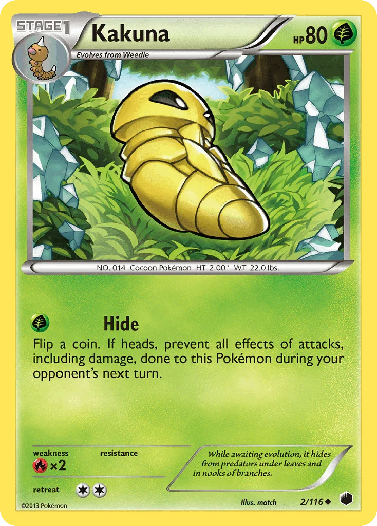 Black & White: Plasma Freeze, Fire[×2], Grass, Normal, Reverse Holofoil, Uncommon Kakuna (2/116) [Black & White: Plasma Freeze] - Trading Card World