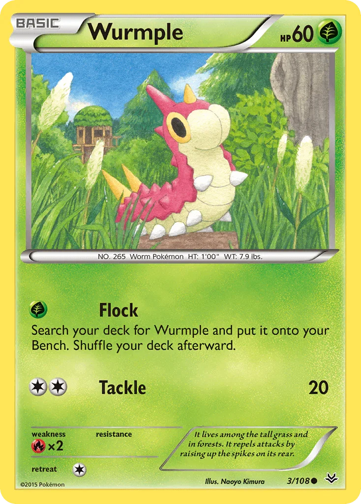 Common, Fire[×2], Grass, Normal, Reverse Holofoil, XY: Roaring Skies Wurmple (3/108) [XY: Roaring Skies] - Trading Card World