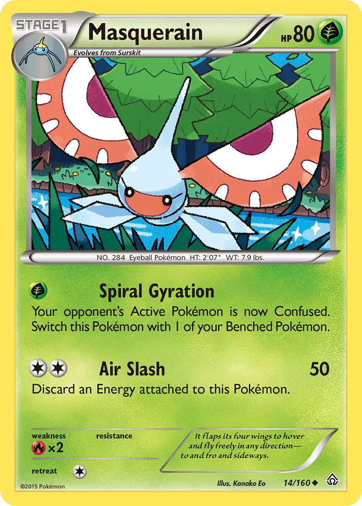 14, Fire[×2], Grass, Normal, Reverse Holofoil, Uncommon, XY: Primal Clash Masquerain (14/160) [XY: Primal Clash] - Trading Card World