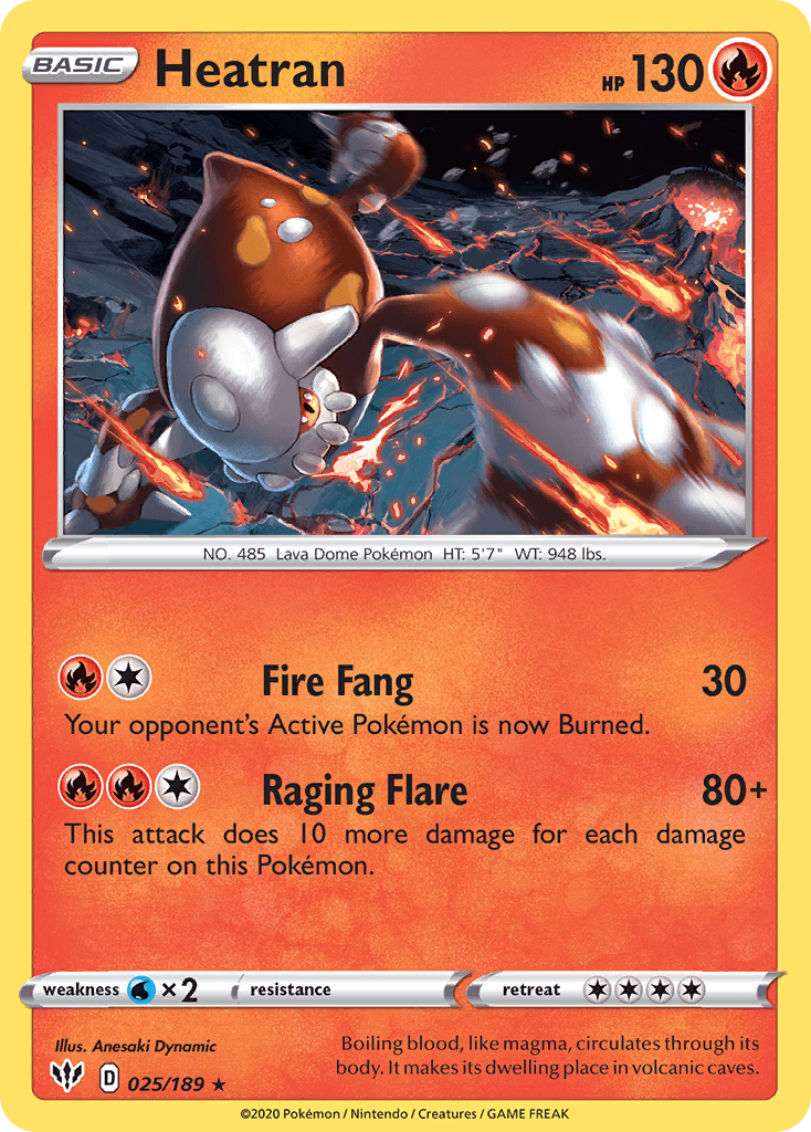 025, Fire, Holo Rare, Holofoil, Reverse Holofoil, Sword & Shield: Darkness Ablaze, Water[×2] Heatran (025/189) [Sword & Shield: Darkness Ablaze] - Trading Card World