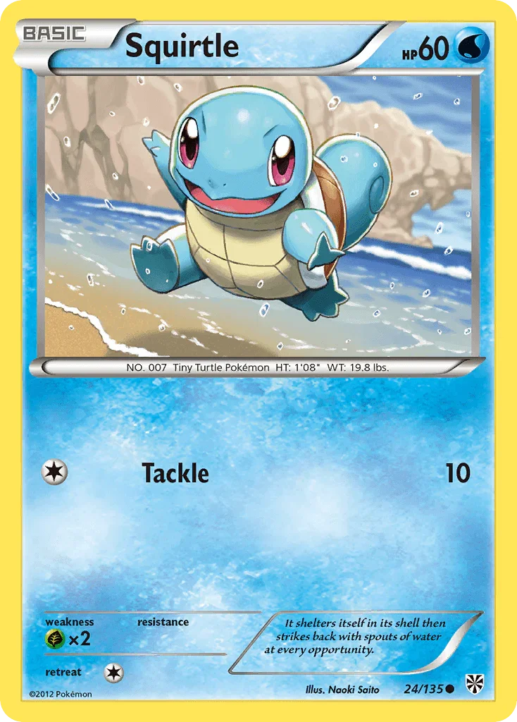 24, Black & White: Plasma Storm, Common, Grass[×2], Normal, Reverse Holofoil, Water Squirtle (24/135) [Black & White: Plasma Storm] - Trading Card World