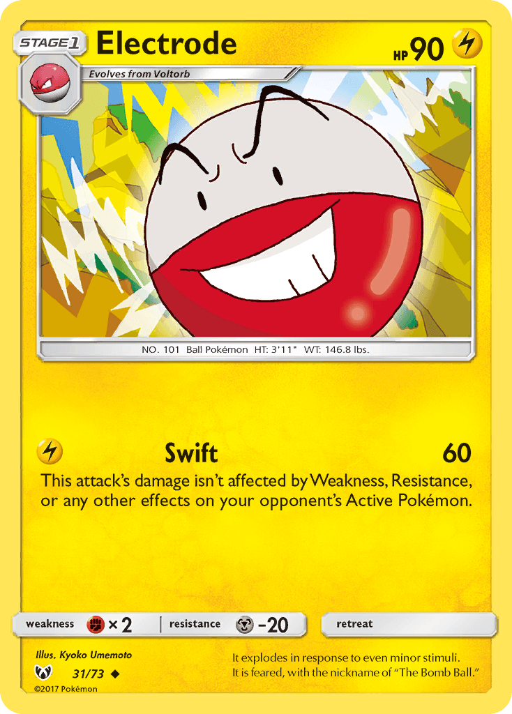 31, Fighting[×2], Lightning, Metal[-20], Normal, Reverse Holofoil, Sun & Moon: Shining Legends, Uncommon Electrode (31/73) [Sun & Moon: Shining Legends] - Trading Card World