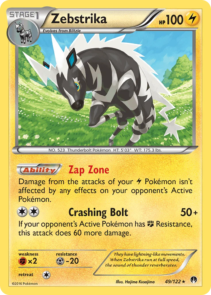 49, Fighting[×2], Lightning, Metal[-20], Normal, Rare, Reverse Holofoil, XY: BREAKpoint Zebstrika (49/122) [XY: BREAKpoint] - Trading Card World