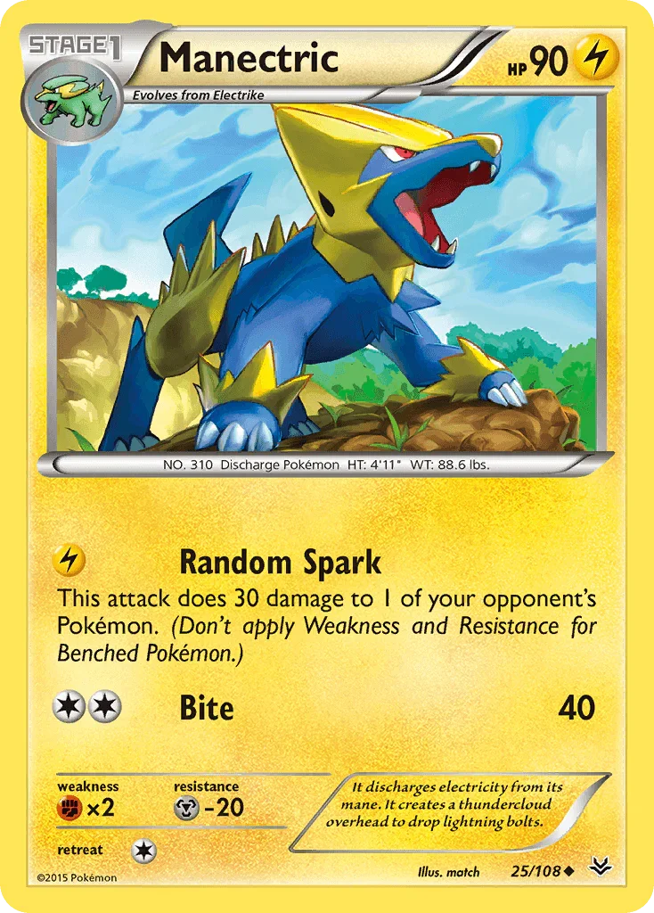 25, Fighting[×2], Lightning, Metal[-20], Normal, Reverse Holofoil, Uncommon, XY: Roaring Skies Manectric (25/108) [XY: Roaring Skies] - Trading Card World