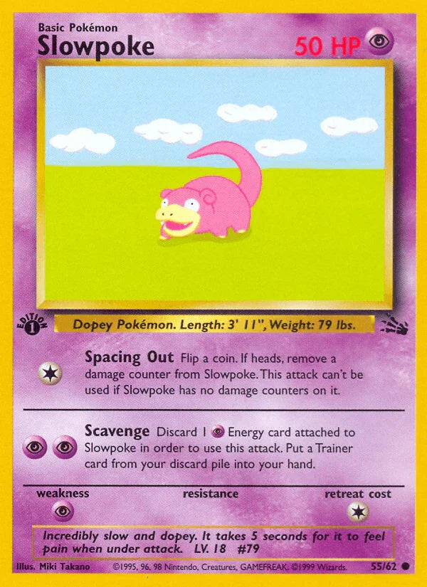 1st Edition Normal, 55, Common, Fossil 1st Edition, Psychic, Psychic[×2] Slowpoke (55/62) [Fossil 1st Edition] - Trading Card World