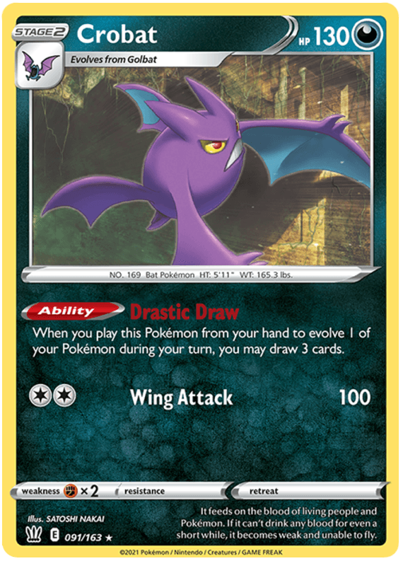 091, Darkness, Fighting[×2], Normal, Rare, Sword & Shield: Battle Styles Crobat (091/163) (Theme Deck Exclusive) [Sword & Shield: Battle Styles] - Trading Card World