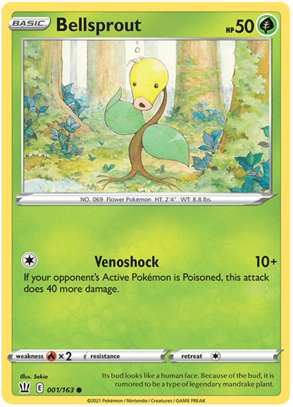 001, Common, Fire[×2], Grass, Normal, Reverse Holofoil, Sword & Shield: Battle Styles Bellsprout (001/163) [Sword & Shield: Battle Styles] - Trading Card World