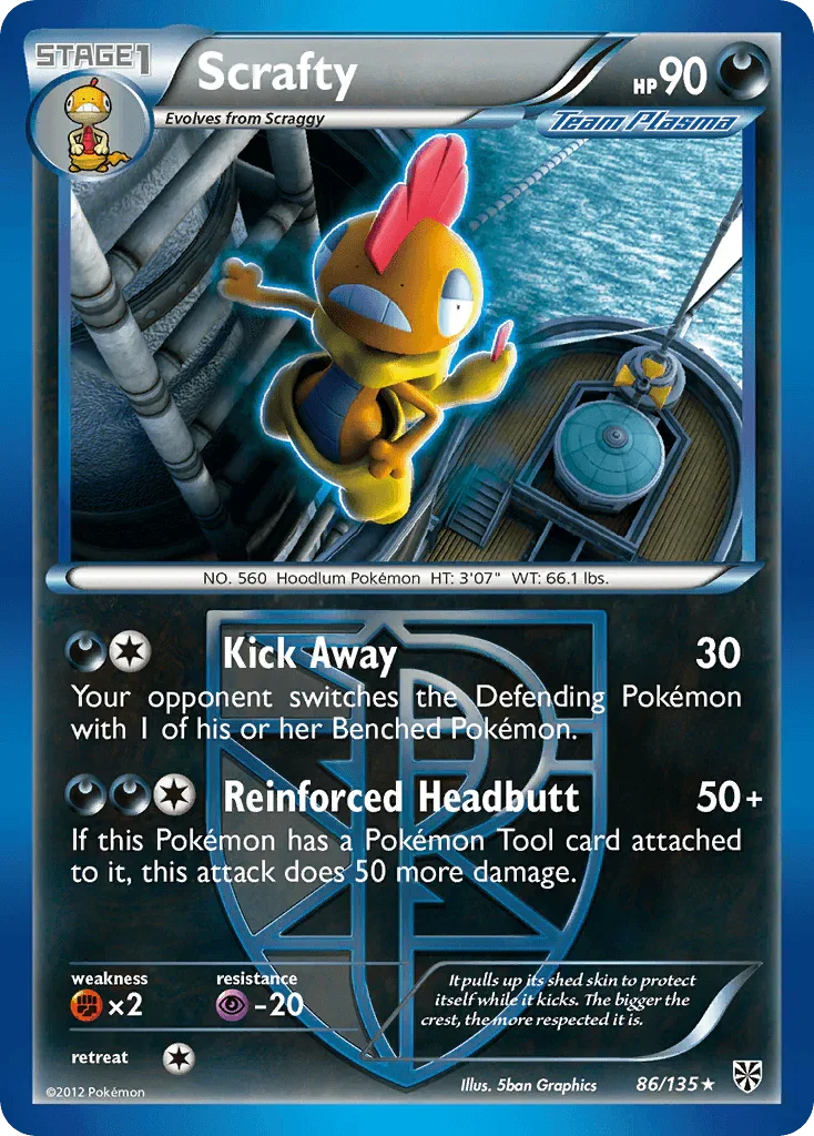 86, Black & White: Plasma Storm, Darkness, Fighting[×2], Normal, Psychic[-20], Rare, Reverse Holofoil Scrafty (86/135) [Black & White: Plasma Storm] - Trading Card World