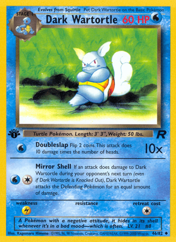 1st Edition Normal, 46, Lightning[×2], Team Rocket 1st Edition, Uncommon, Water Dark Wartortle (46/82) [Team Rocket 1st Edition] - Trading Card World