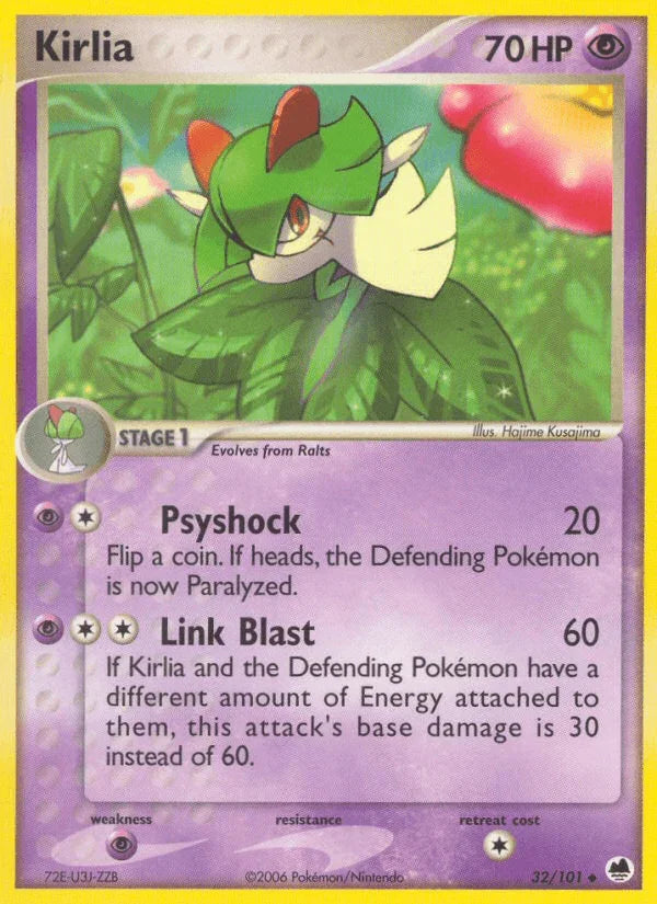 32, EX: Dragon Frontiers, Normal, Psychic, Psychic[×2], Uncommon Kirlia (32/101) [EX: Dragon Frontiers] - Trading Card World