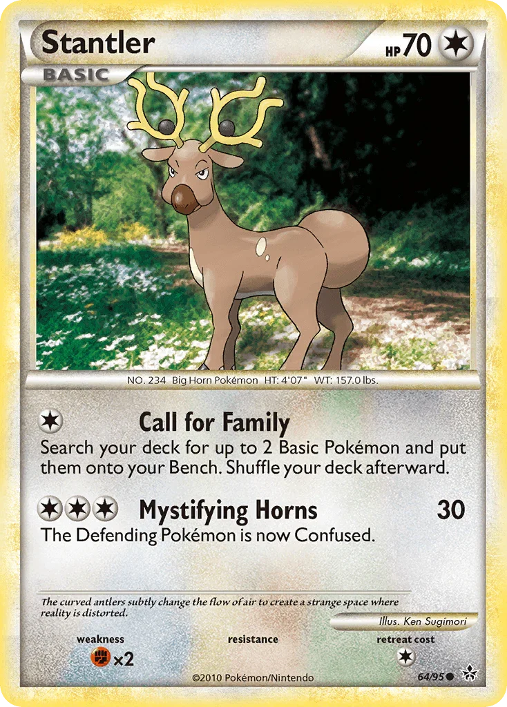 64, Colorless, Common, Fighting[×2], HeartGold & SoulSilver: Unleashed, Normal, Reverse Holofoil Stantler (64/95) [HeartGold & SoulSilver: Unleashed] - Trading Card World