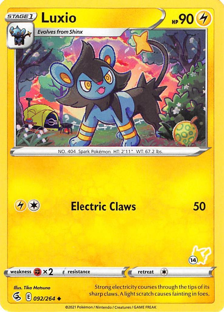 092, Battle Academy 2022, Fighting [x2], Lightning, Normal, Uncommon Luxio (092/264) (Pikachu Stamp #14) [Battle Academy 2022] - Trading Card World