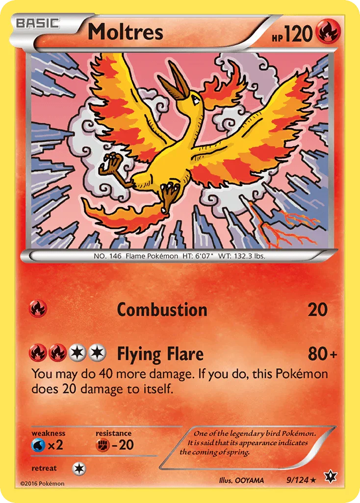 Fighting[-20], Fire, Normal, Rare, Reverse Holofoil, Water[×2], XY: Fates Collide Moltres (9/124) [XY: Fates Collide] - Trading Card World