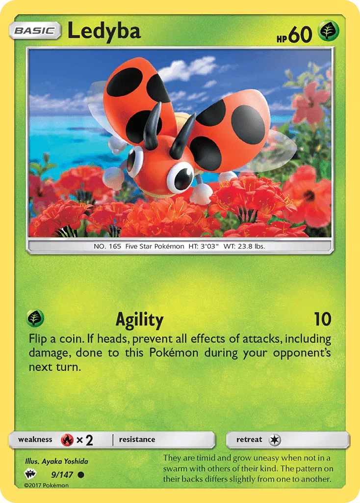 Common, Fire[×2], Grass, Normal, Reverse Holofoil, Sun & Moon: Burning Shadows Ledyba (9/147) [Sun & Moon: Burning Shadows] - Trading Card World
